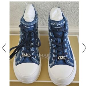 BNIB Michael Kors Evy Frayed Denim High-Top Sneakers Sz 10